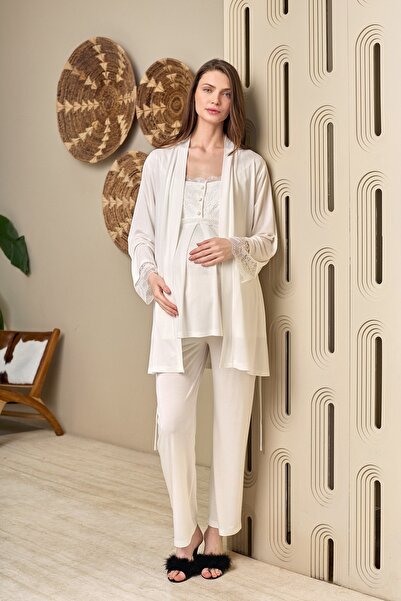 HDR TEKSTİL KUMAŞ İPLİK VE AKSESUARLARI KADIN EKRU LOHUSA DANTEL DETAYLI 3' L...