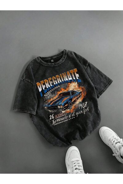 ZEMLİYA Μπλουζάκι Oversize με σχέδιο καπνιστής γάτας Σαμουράι, με στάμπα, Vin...