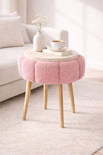 DEKOR MOBİLYACIM Flora 44 cm Çiçek Formlu Puf Dekoratif Ahşap Ayaklı Oturma v...