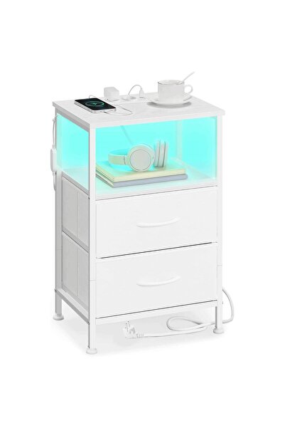 SONGMICS Noptieră cu stație de încărcare și iluminare LED, control prin aplic...