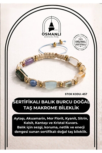 OSMANLI DOĞAL TAŞ Certified Pisces Zodiac Natural Stone Macrame Bracelet Odt-457