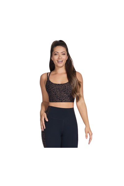 SKECHERS GOwalk Cheetah Sports Bra for Women, Black (BR51-CHT)