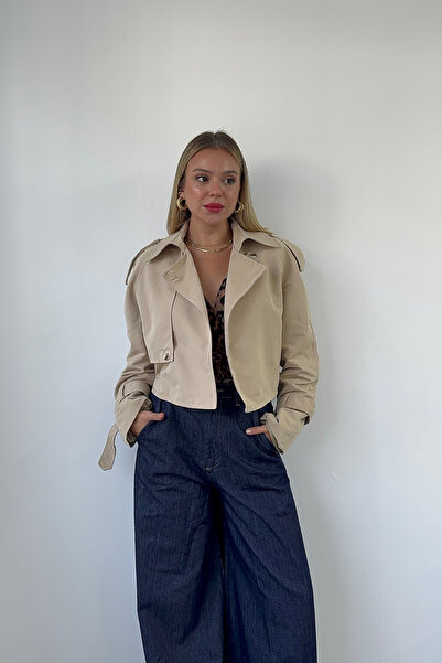 Grtrend Krem Kısa Trençkot