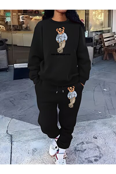 ship master Your Own Unique Style Printed Black Women's Tracksuit Set 100% Co...