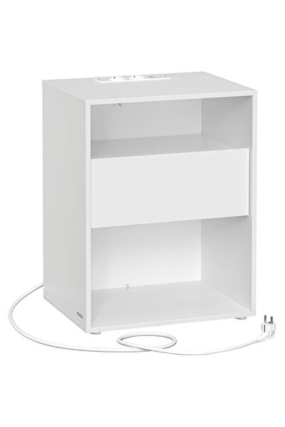 VASAGLE Noptieră cu sertar și stație de încărcare, 45x35x58 cm, alb mat