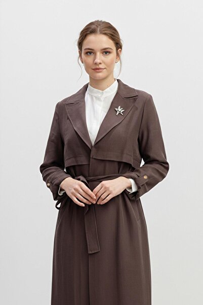 Puane PAUNE Trench de damă cu broșă și curea, lungime midi, MARO 15250