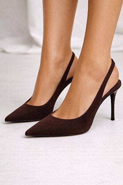 Giydim Gidiyor Vierra Slingback Σουέτ Στιλέτο Καφέ