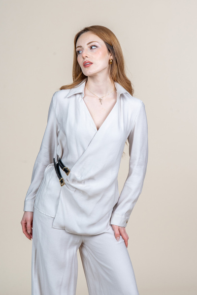 MissVina Belt Detailed Between-Piece Belted Jacket and Comfortable Cut Pants ...