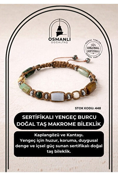 OSMANLI DOĞAL TAŞ Certified Cancer Zodiac Natural Stone Macrame Bracelet Odt-448