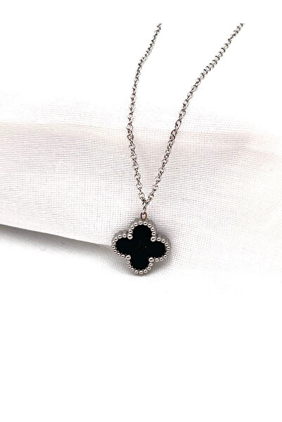 Siya Silver Double-Sided Single Steel Clover Necklace – Four-Leaf Lucky Necklace