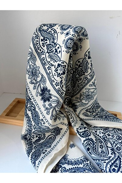 VOBEEYKU Ethnic Patterned Navy Blue Scarf 70*70 cm