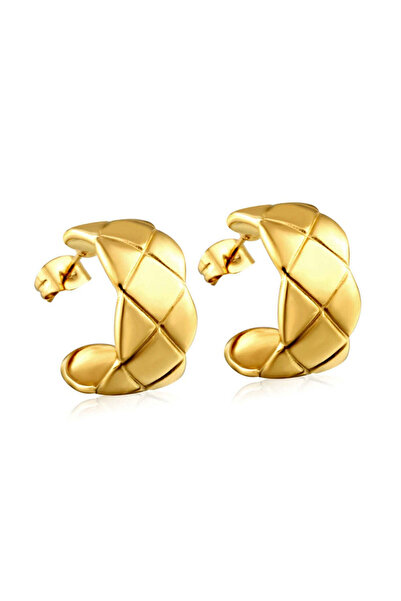 ASN Golden earrings, stainless steel, 18k gold-plated, semi-round, textured, ...