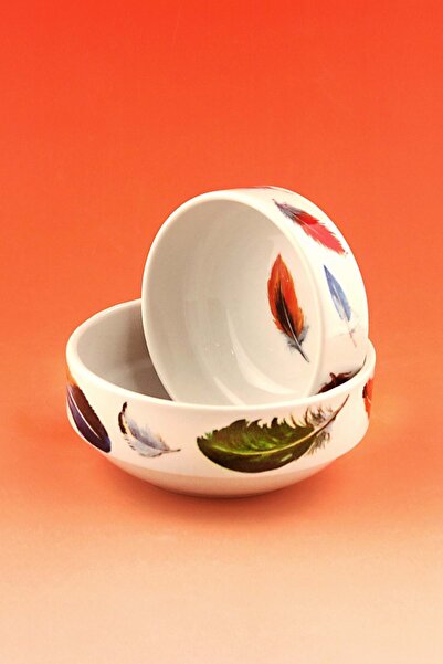 Bursa Porselen Dekor Feather 2 Size Porcelain Bowl