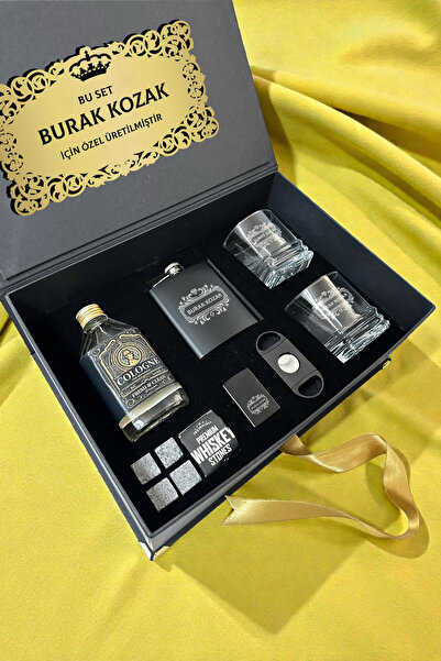 hediyemen İsim Baskılı Premium Viski Bardağı ve Taşlı Keyif Seti