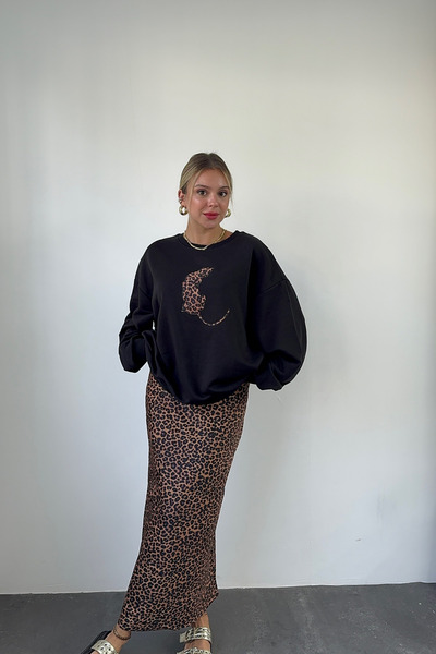 Grtrend Leopar Saten Etek-KAHVE