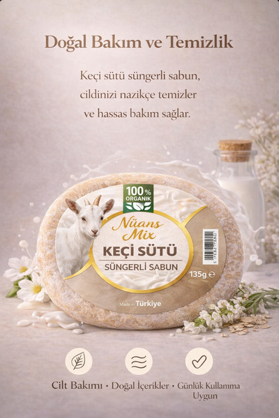Nüans mıx Keçi Sütü Özlü Doğal Süngerli Sabun 135 g – Goat Milk Natural Spong...