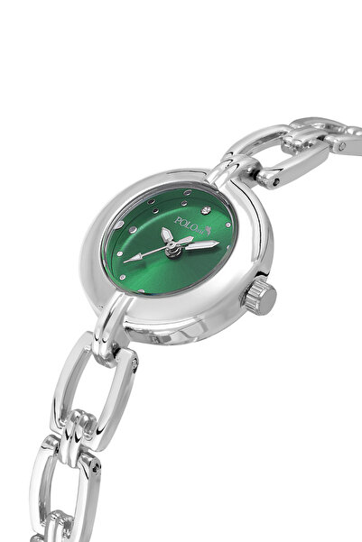 Polo Air ساعة يد نسائية أنيقة بسلسلة فضية اللون أخضر PL-1591B6x