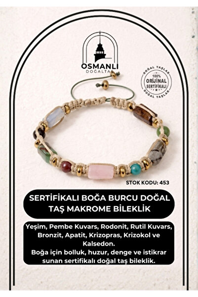 OSMANLI DOĞAL TAŞ Certified Taurus Zodiac Natural Stone Macrame Bracelet Odt-453