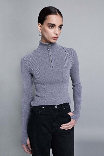 VATKALI Bluză tricotată cu guler înalt și fermoar