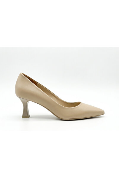 Beety 15.7021 Beige Short Thick Heeled Women's Stiletto Shoes