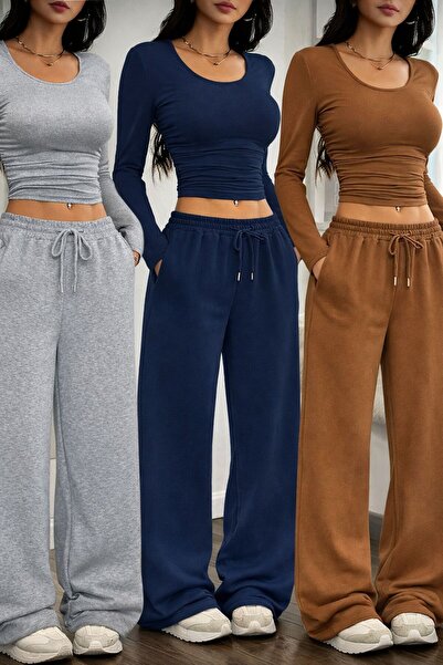 Le Vion Women's 3-Piece Wide-Leg Sweatpants Seasonal Oversize Comfortable Cut