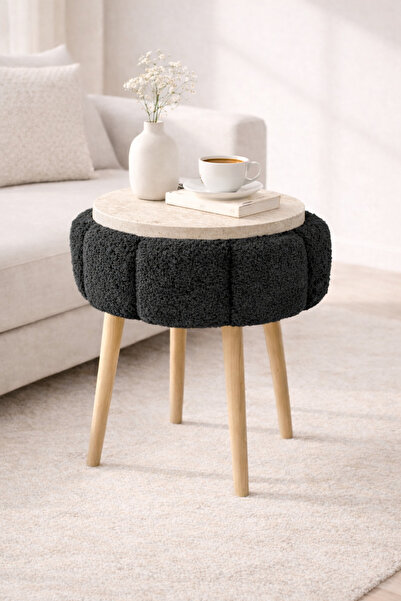 DEKOR MOBİLYACIM Flora 44 cm Çiçek Formlu Puf Dekoratif Ahşap Ayaklı Oturma v...
