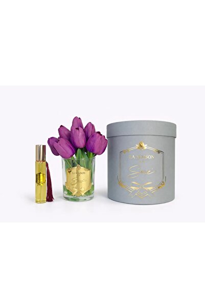 LA MAİSON DE LA SOİE Kokulu Islak Görünümlü Mor Lale Dekoratif Yapay Çiçek