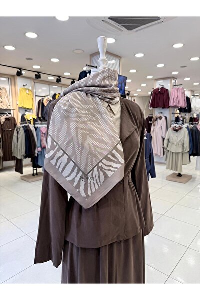 KUQOS Zebra Desen Eşarp Bej