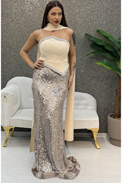 E&A Eren Abiye STRAPLEZ TAS TASLI BALIK ELBISE