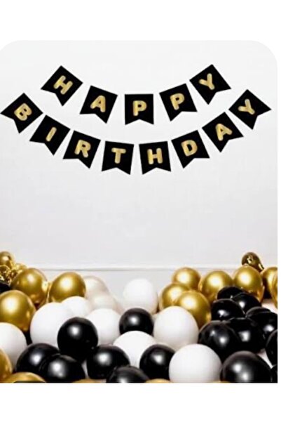 Çemrek Süs Parti Black Happy Birthday Lettering and Balloon Set 21 Pieces