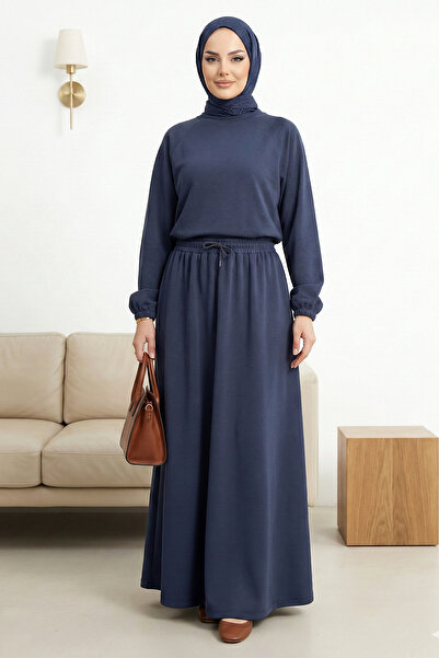 FERHEL Women's Round Neck Relax Fit Blouse & Long Skirt Set