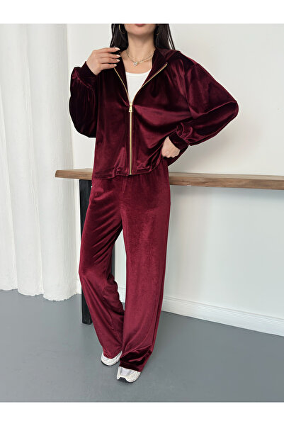 Ekim Store Hooded Zippered Jacket Pants Velvet Set