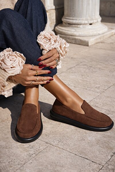 Giydim Gidiyor Монако меки мокасини от велур в цвят таба