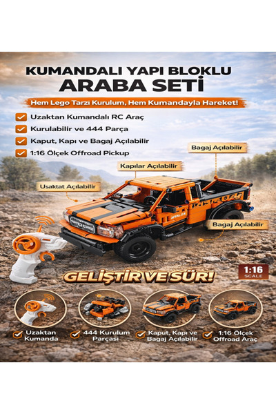 NUNU Uzaktan Kumandalı Araba 443 Parça RC Yapım Seti | Kumandalı Blok Oyuncak...