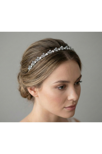 gelinmz Coroană de mireasă cu perle și pietre de cristal