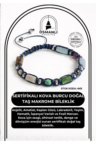 OSMANLI DOĞAL TAŞ Certified Aquarius Natural Stone Macrame Bracelet Odt-445