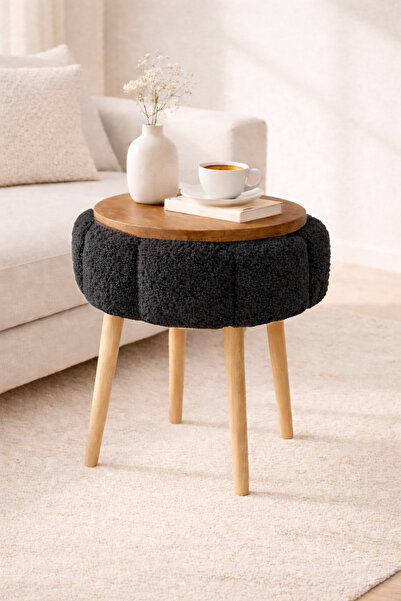 DEKOR MOBİLYACIM Flora 44 cm Çiçek Formlu Puf Dekoratif Ahşap Ayaklı Oturma v...