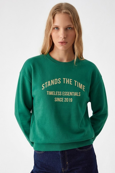 COMBİNE MİCHAİL Hanorac verde cu imprimeu text Time pentru femei