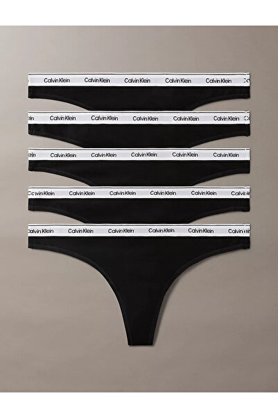 Calvin Klein Kadın Logo İmzalı Elastik Bel Bantlı Pamuklu Beşli Paket Siyah B...