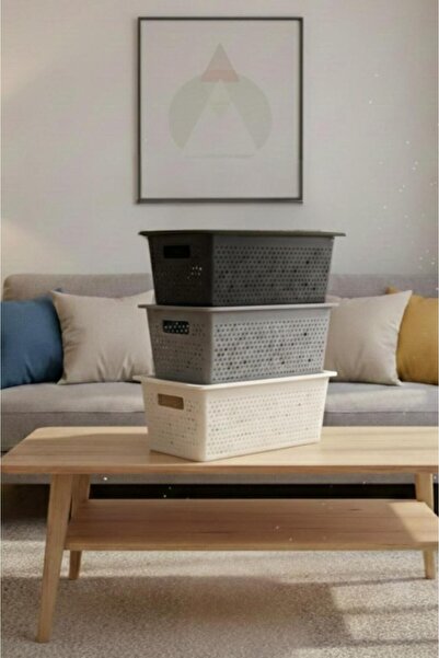 Bayev Grid 3 Pieces Mix 20 Liter Organizer Box with Lid - In-Cabinet Organize...