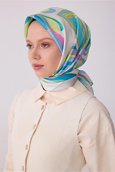 Belli Eșarfă din mătase pură Tivil 4318 - 01 Model cu linii abstracte albe