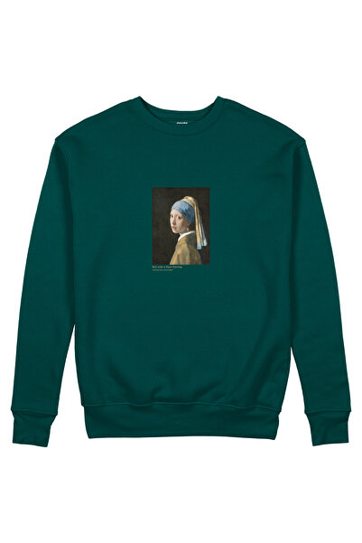 The Lucid Lab Girl's Sweatshirt with Pearl Earrings - Dark Green