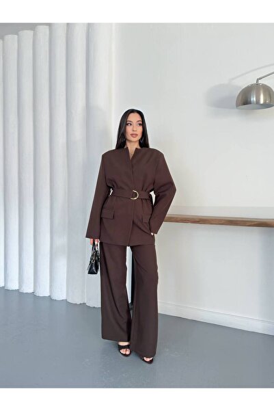 ZF BUTİK Women's Belted Suit with Waist Tie