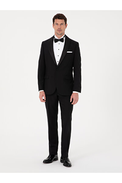 Cacharel Siyah Slim Fit Yün Karışımlı Şal Yaka Smokin Damatlık 50324526-VR046