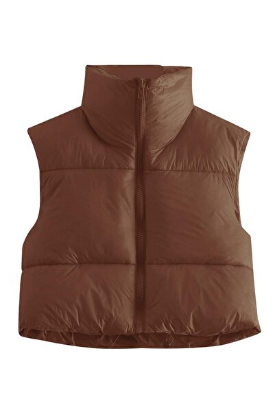 OEM Women's Winter Vest - High Collar, Padded, Lightweight with Zipper - Brow...