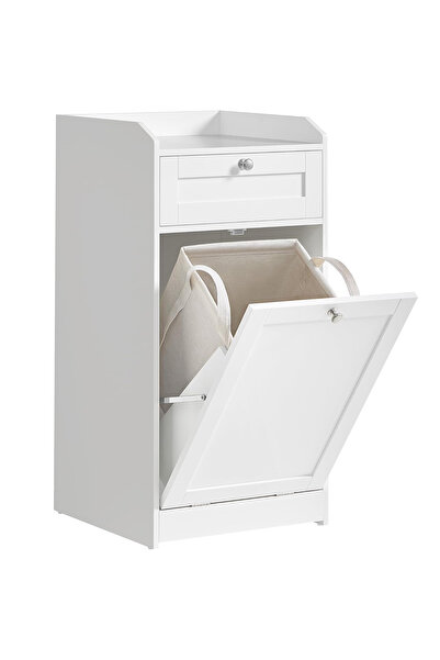 VASAGLE Dulap de baie cu coș de rufe integrat, sertar și blat cu margini ridi...