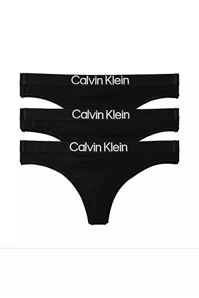 Calvin Klein Kadın Logo Detaylı Elastik Bel Bantlı Pamuklu Üçlü Paket Siyah B...