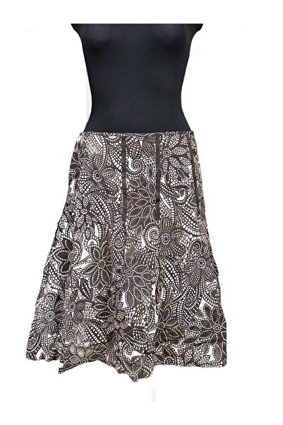 OEM OneTouch Women's Skirt - Floral Pattern, 100% Cotton - Brown, Size 40