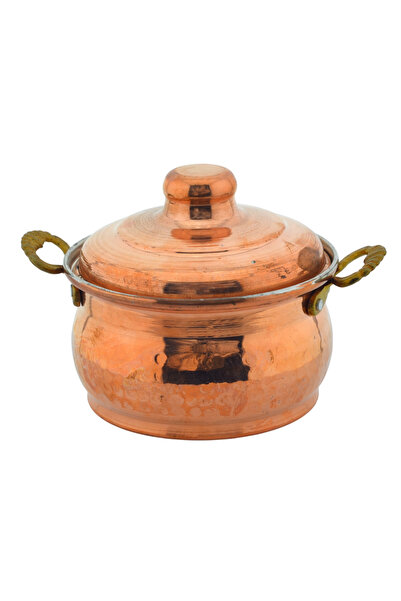 HitDukkan Otantik %100 Bakır El İşlemesi Kapaklı Küçük Boy Pirinç Kulplu Sosl...