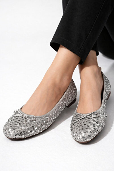 redtan Women's Silver Sequin Ballerinas Modern Design Casual Shoes